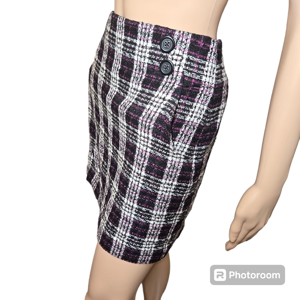 LOFT Ann Taylor Tweed Lined Mini Skirt Size 4 Textured Black Multi Color - Picture 3 of 11